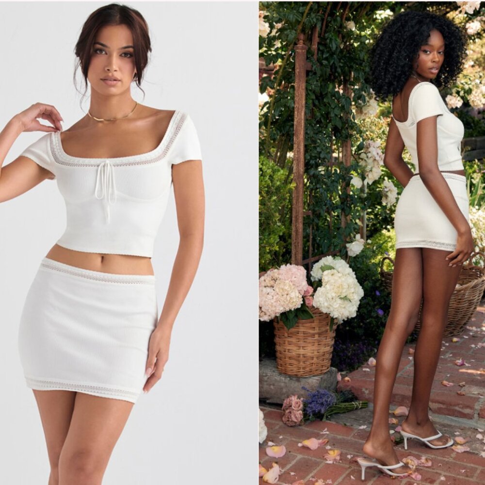 House of CB Nola & Sarelle ivory dainty knit mini skirt Set